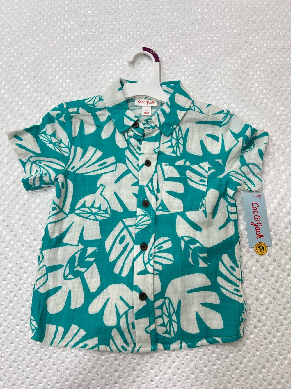 Cat & Jack Teal and White Tropical Button-Down Shirt for Kids